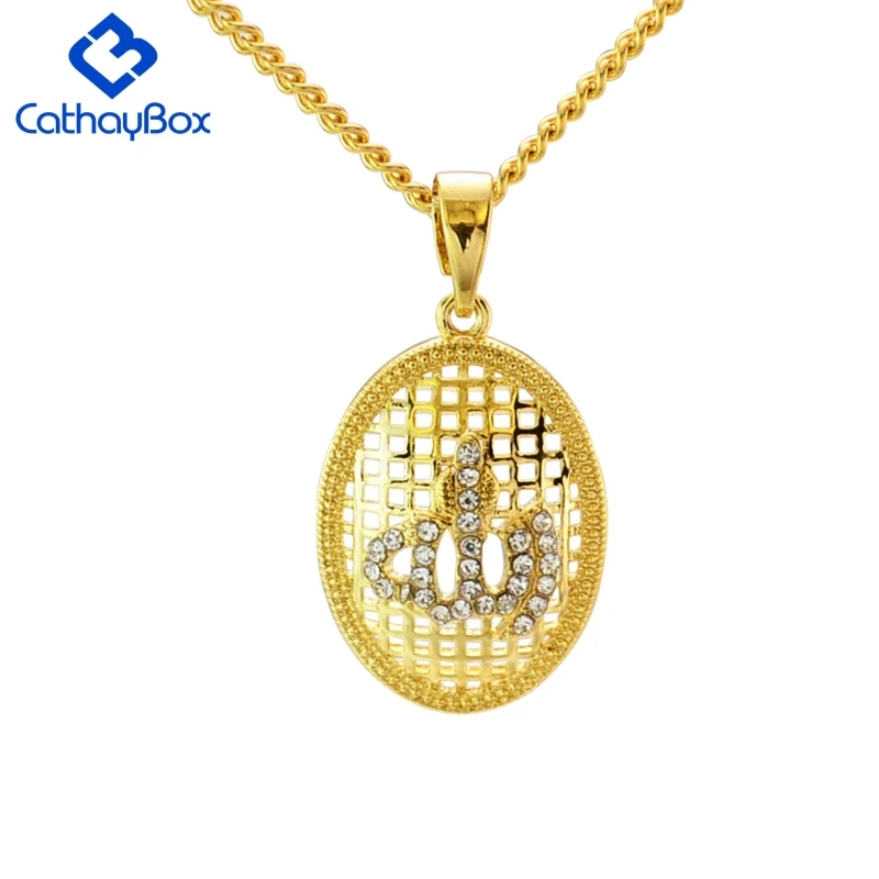 18KGP Golden Tone Islamic God Allah Oval CZ Charm Pendant Necklace W/ Curb Chain For Muslim | Украшения и аксессуары