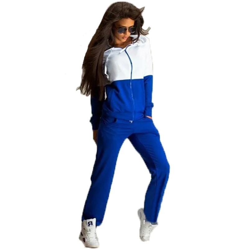 

New Brand Tracksuit For Women Sportswear Sets Patchwork Zipper Hoodie Sweatshirt+Long Pant Sweat Suits 2 Piece Set Women Clothes