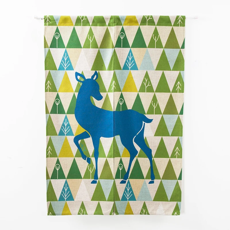 Нордическая занавеска на дверь с лесным деревом и оленем льняной гобелен
