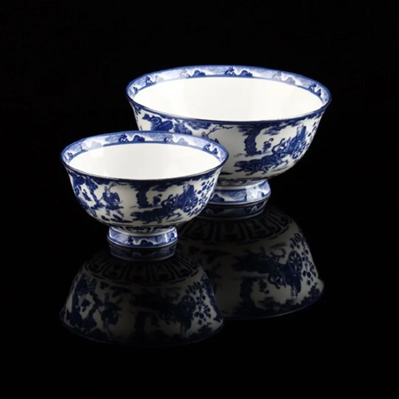 Рождественский синий и белый фарфоровый набор посуды, домашний костлявый фарфоровый набор посуды, простая керамическая китайская миска
