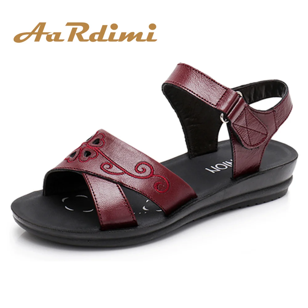 

AARDIMI Classics Women Sandals Genuine Leather Buckle Strap Flat With Mother Shoes Retro Summer Sandals Gladiator Sandals Women