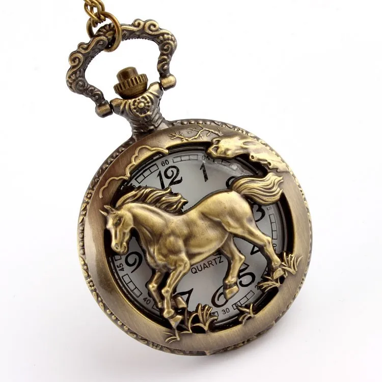 Античная бронза Orologio Taschino лошадь полые кварцевые карманные часы ожерелье цепь кулон Wo для мужчин s часы подарки