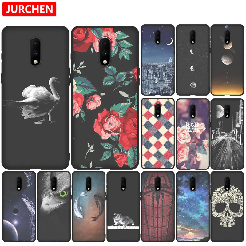 

JURCHEN For One plus 7 Case For Oneplus 7 Cover Black Matte Cartoon Silicone Soft Back Cases For Coque Oneplus 7 1+7 Case