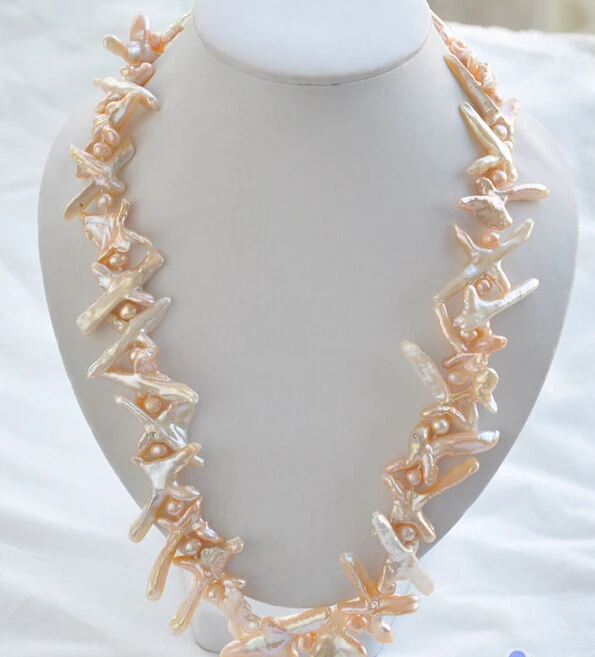 

Miss charm Jew1861 NATURE 24" 50mm PINK CROSS BAROQUE KESHI REBORN PEARL NECKLACE NEW