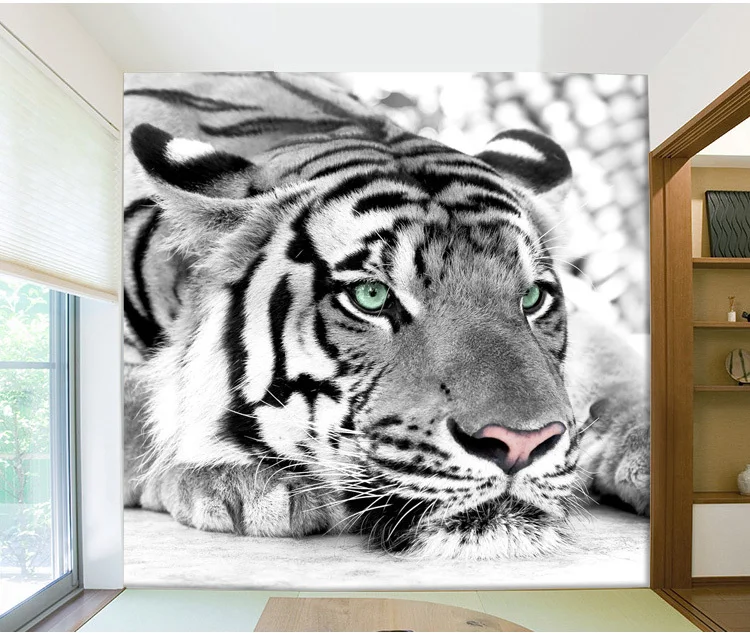 Papel De Parede Fotográfico 3d Personalizado Pintura A Óleo De Tigre Animal  Grande Mural Para Sala De Estar TV De Quarto Sofá De Fundo