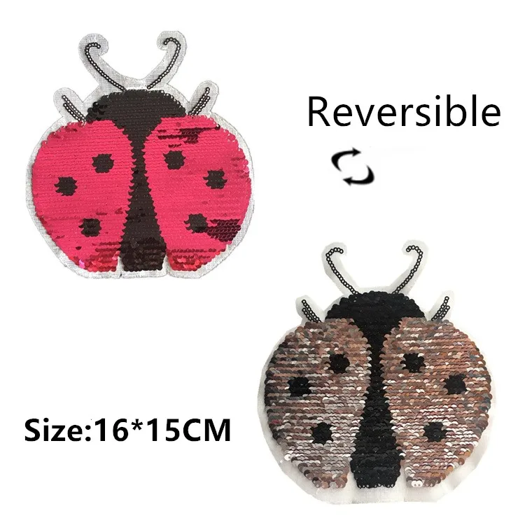 

New Large Ladybug Reversible Change Color Sequins Sew On Patches for Clothes DIY Patch Applique Bag Clothing Coat Sweater Crafts