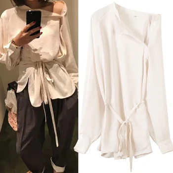 

New early autumn fashionable pure leisure all-match lace shirt sleeves loose woman