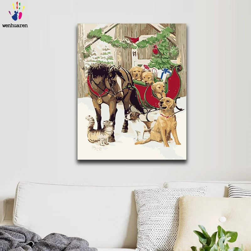 

Diy paints by numbers picture painting by numbers with kits Animal Horse Duck dog cat lovelyDecorative hanging painting gift
