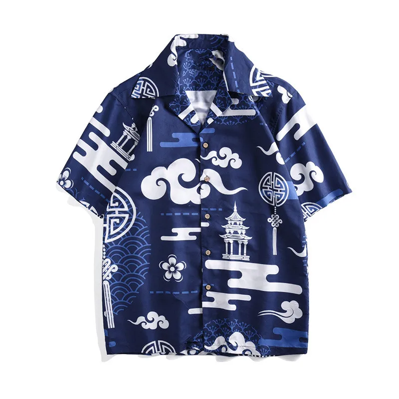 

Men's Shirts 2019 summer print Short sleeves shirts Chic casual loose Top Shirt Men A342