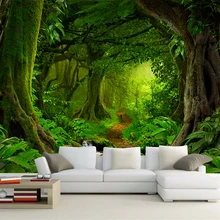 Пользовательские обои тропики леса водопад деревья джунгли природа современный лесной путь стены стикеры Гостиная Спальня Фреска