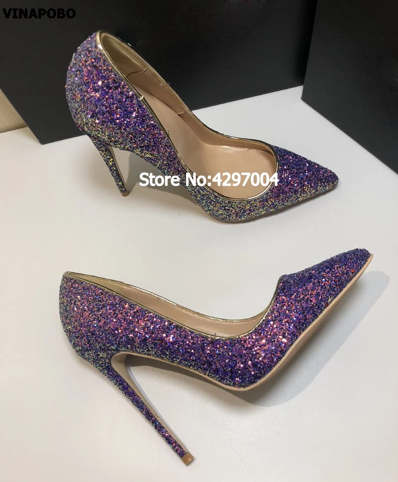 VINAPOBO Fashion Slip-on Stiletto High Heel Summer Women Pumps Party Wedding Shoes Lady Pump Shiny Sequined High Heels Purple VINAPOBO Fashion Slip-on Stiletto High Heel Summer Women Pumps Party Wedding Shoes Lady Pump Shiny Sequined High Heels Purple