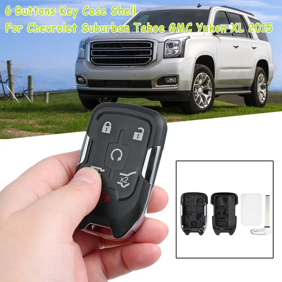 

6 button Smart Keyless Fob Shell for Chevrolet Suburban Tahoe XL 2015 for GMC YUKON Uncut Blade Replacement Remote Key Case