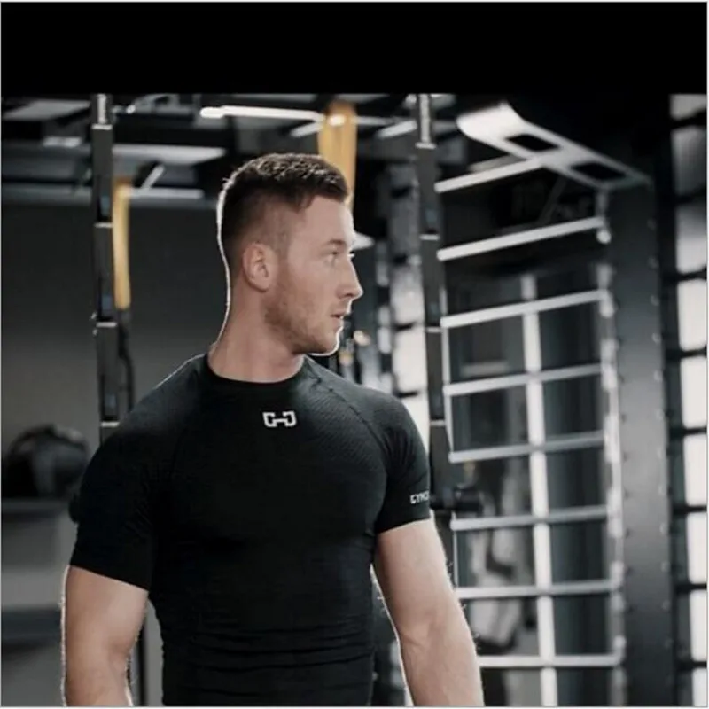 Мужская спортивная Бодибилдинг быстросохнущая Гибкая дышащая облегающая Сексуальная футболка для фитнеса облегающая футболка для тренировок Gs7001