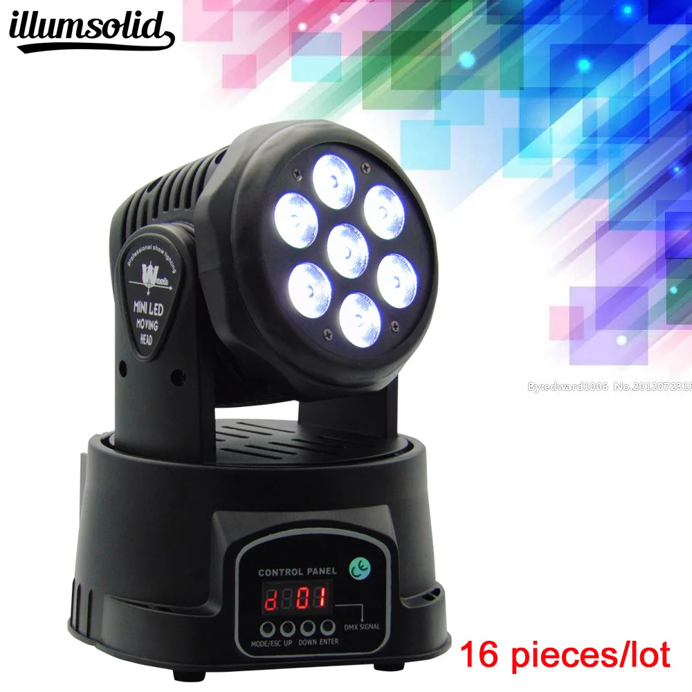 

16pieces/lot Mini LED Wash 7x12W 4in1 RGBW Moving Head Stage Lighting DMX512 Controller For Events Show DJ Lighting