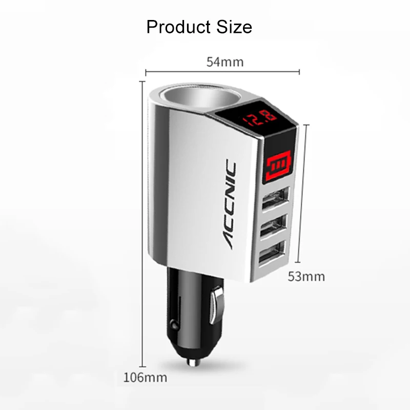 accnic 12 V-24 V автомобильный прикуриватель с 3 портами(стандарт Зарядное устройство гнездо Мощность сплиттер адаптер штепсельной вилки светодиодный Напряжение сердечного ритма для iPhone samsung