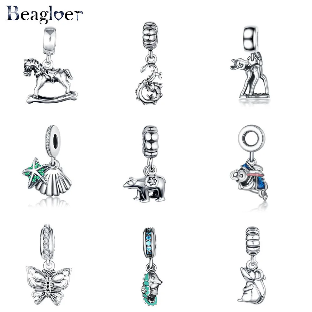 Beagloer Новая мода Винтаж 925 Серебро DIY Животные Подвески шармы Pandora Браслеты и