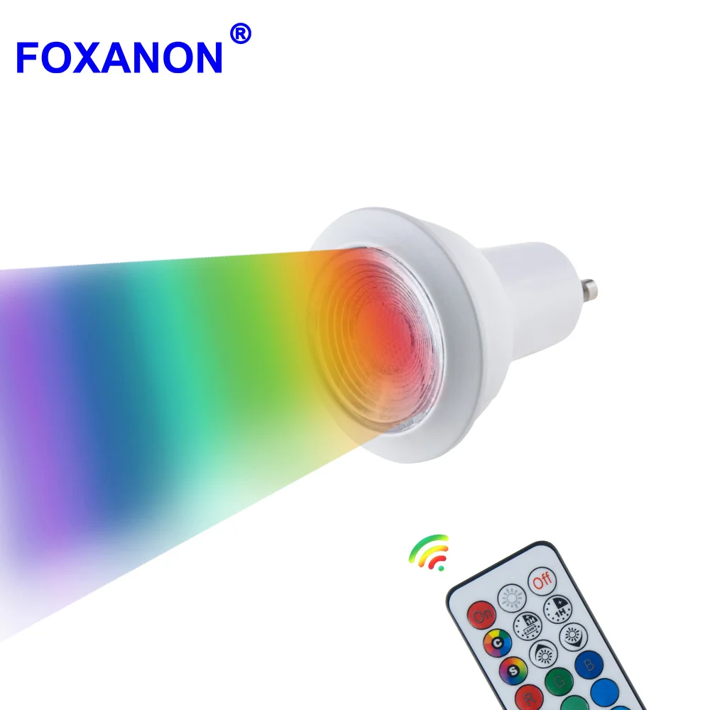 Foxanon rgb Светодиодная лампа 3 Вт E27 GU10 GU5.3 B22 СВЕТОДИОДНАЯ Лампа светильник AC85-265V RGBW
