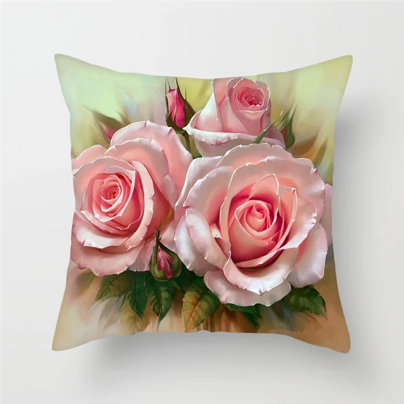 Fuwatacchi Flower Cushion Cover Pink Rose Yellow Sunflower Pillow Cover for Sofa Chair Decorative Pillows Floral Pillowcases