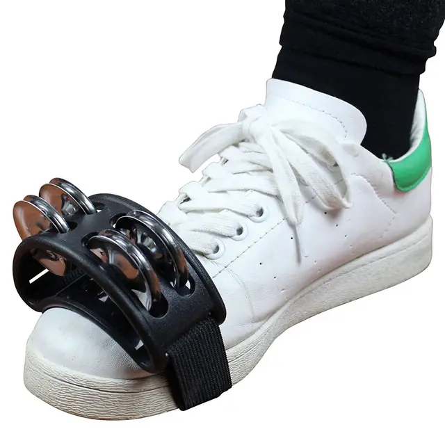 Percussion Foot Tambourine with Metal Jingles Black