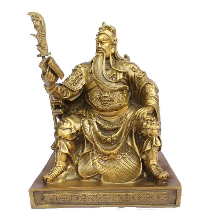 

free Chinese bronze brass Dragon Guan Gong/ Yu Reading book Statue 10"H Gold Color fast