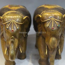 1" Китай Фиолетовый Бронзовый инкрустирован драгоценным камнем Благоприятный Слон Heffalump Статуя Пара