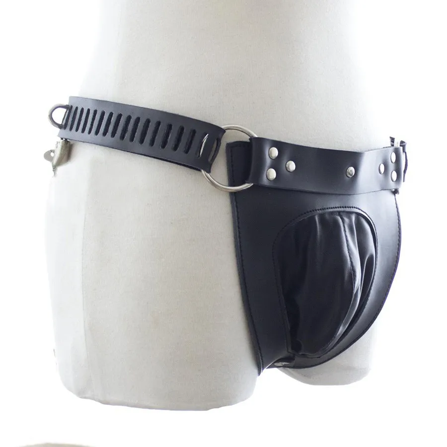 Male Sex Products Restraint Balck Leather Elastic Strap On -9868