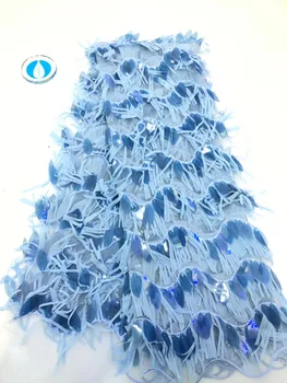 

NEW BLUE African Lace Fabric 2019 High Quality Nigerian French Swiss voile Tulle Mesh Lace Fabrics 5 Yards For Party Dress A1290