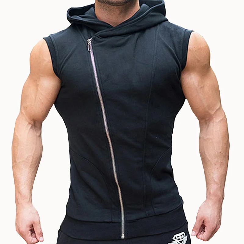 Men Hooded Vest Zipper Open Colorblock Summer Large Size Fashion XS L