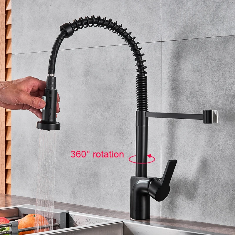 quyanre wanfan gappo bronze black spring kitchen faucet single handle mixer tap pull out 2 way sprayer deck mounted kitchen spring faucet mixer tap1