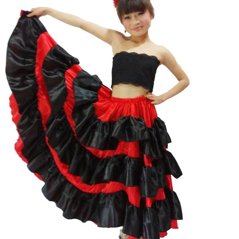 

spanish costume girl long red flamenco style dress ballroom skirt for girls child black dance dresses costumes for kids clothes