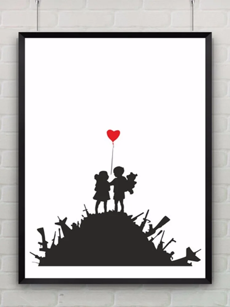 Canvas Art Wall Pictures Girl Kids Room Decor Kids On Guns By Banksy Print Abstract Graffiti Canvas Painting Art Poster No Frame Painting Calligraphy Aliexpress