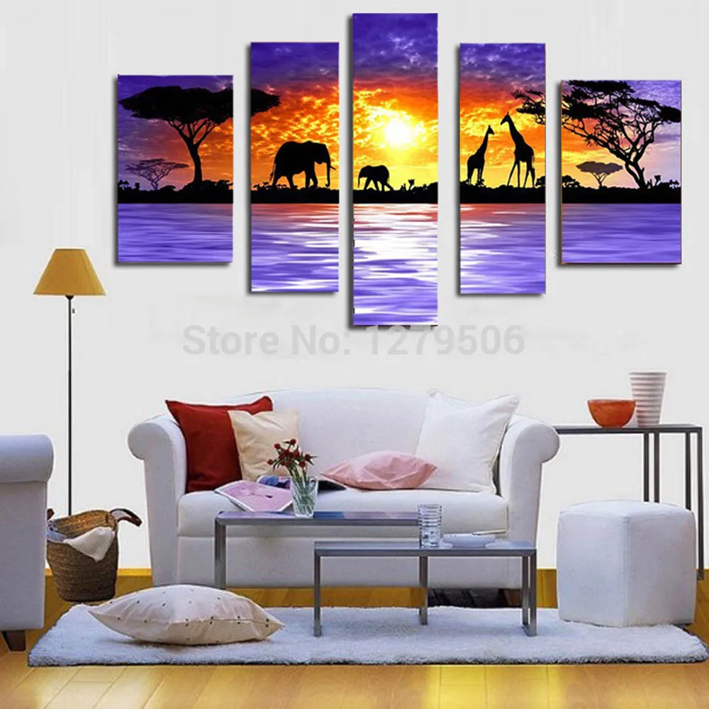 Handmade Oil Painting Canvas Wall Art Home Decor Living Room As Unique Gift 5 Pieces/set Africa Animal Picture | Дом и сад