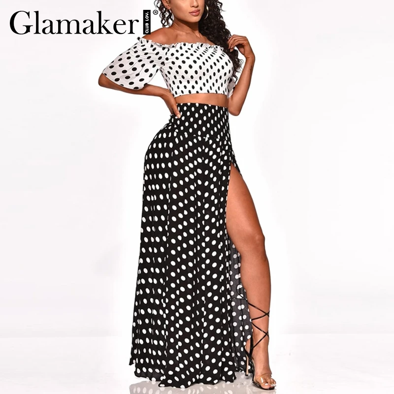 Женское платье-двойка Glamaker винтажное платье-футляр в горошек с открытыми плечами