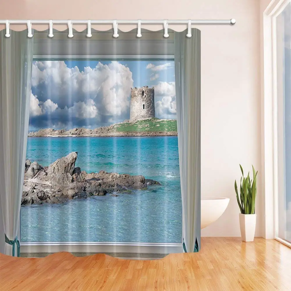 Sea Ocean Shower Curtains for Bathroom Window View the Tower on Islands