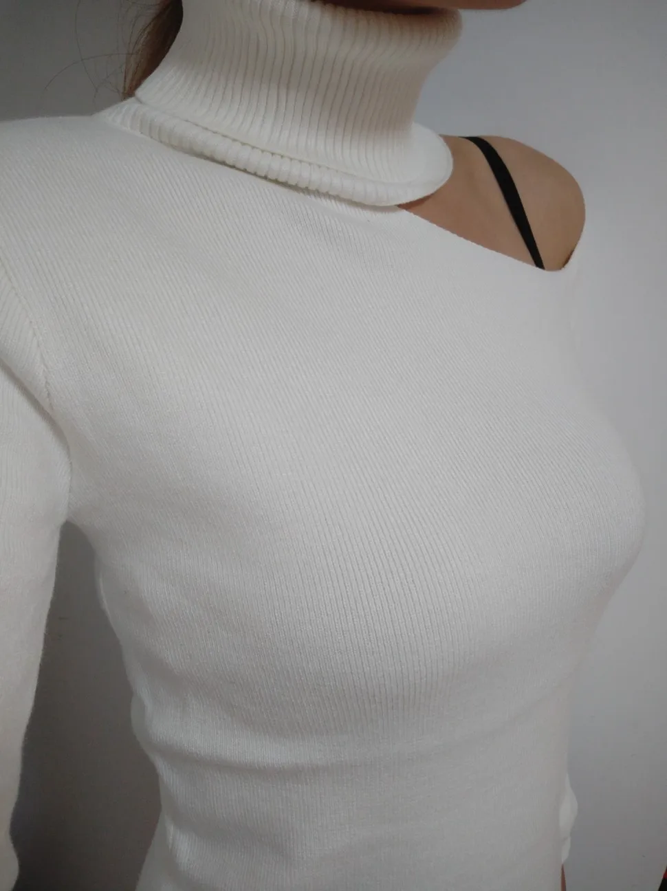 Knitted Sweater Off Shoulder Pullovers Sweater for Women Long Sleeve Turtleneck Female Jumper Black White Gray Sexy Clothing Knitted Sweater Off Shoulder Pullovers Sweater for Women Long Sleeve Turtleneck Female Jumper Black White Gray Sexy Clothing