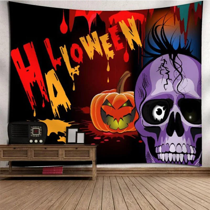Custom Square Tapestry Scary Halloween Skull Bat Pumpkin Tapestries for