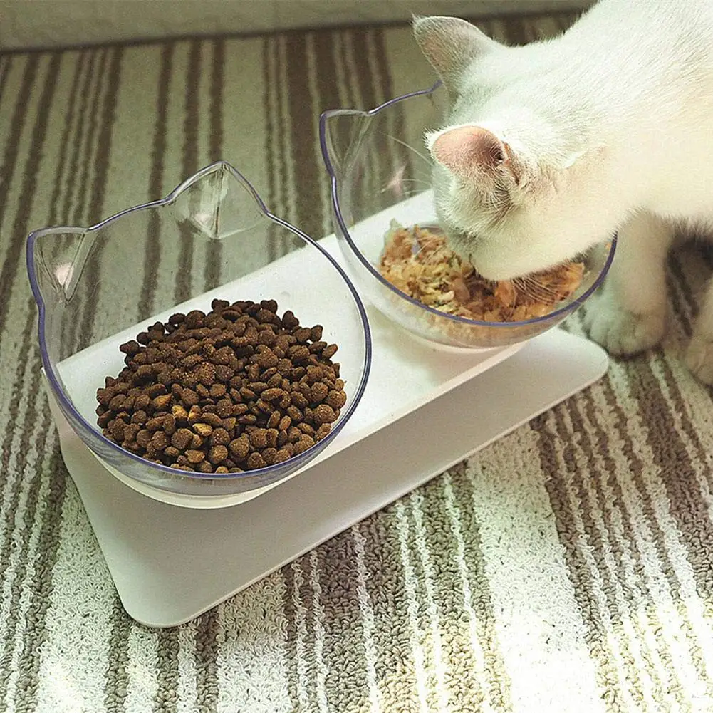 ПЭТ кошки Прозрачная чаша с держателем противоскользящее кошачье блюдо для еды питатель для домашних животных миска для воды идеально подходит для кошек и маленьких собак