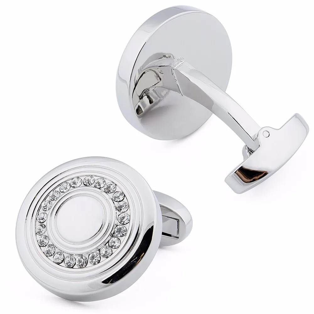 

HAWSON Round Unique Brand Cufflinks for Groom Crystal Men Cuff Button Luxury Wedding Gift