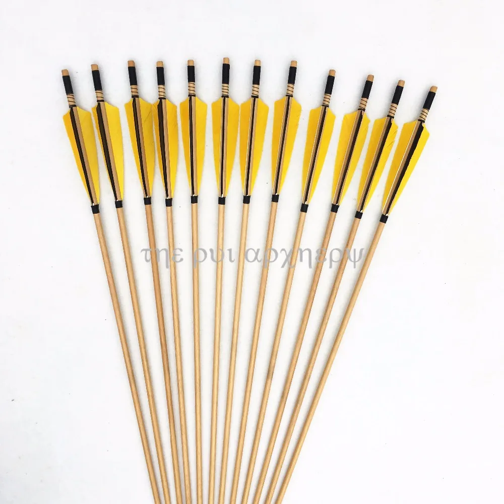 Günstige Für Recurve Bögen mit Splitter Punkt shooting32inch 6 12 24 stücke Handmade Holz Pfeile Bogenschießen Fasan Federn
