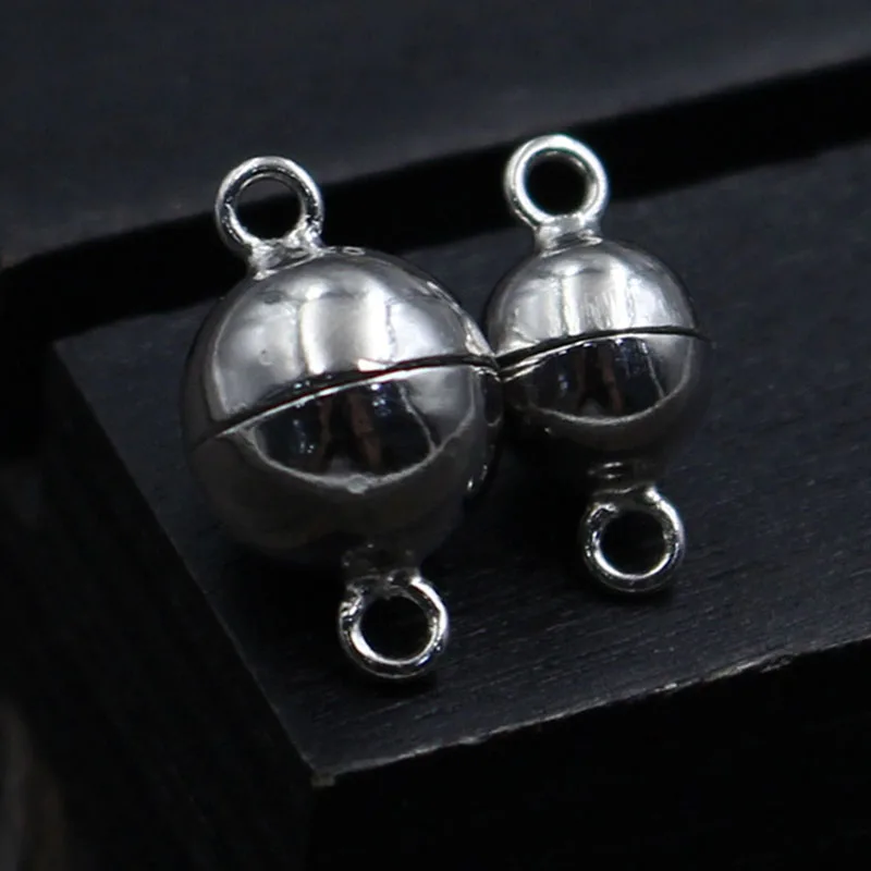 

100% 925 Sterling Silver Pearls Necklace Magnet Clasps 6mm 8mm Round Ball Ornament Magnetic Connector Clasp DIY Jewelry Making
