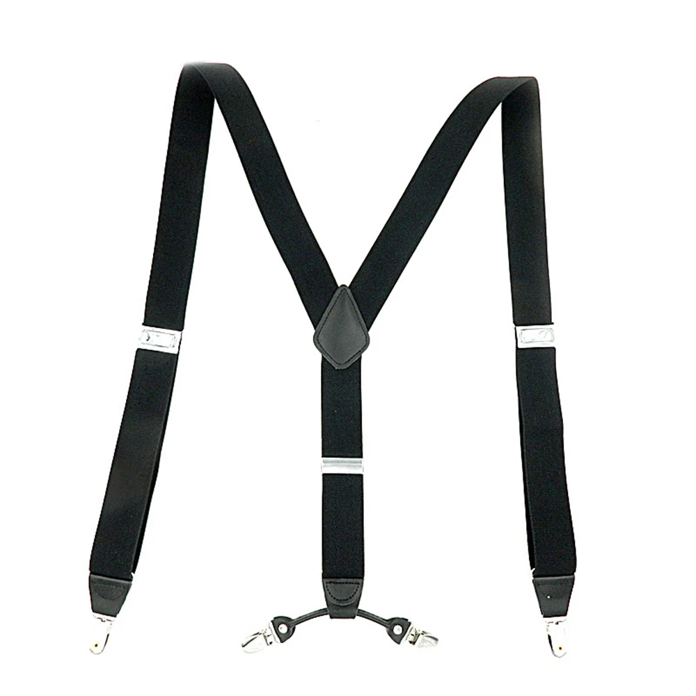 Men Black Business Elastic Suspenders Adult Fashion Casual 4 Clips