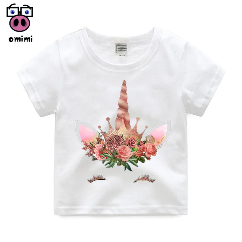 

2-14 Year Old,Cute Unicorn Face Design Children Funny T shirt Baby Boys Girls Harajuku Summer White T-shirt Kids Cartoon Clothes