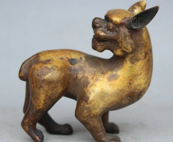 

USPS to USA S2047 4" Old Chinese Bronze 24K Gild exorcise Animal Beast Pi Xiu Statue sculpture