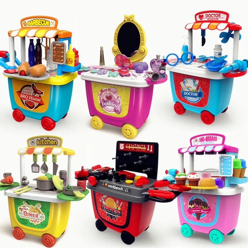 Enfants en plastique semblant jouer chariot cuisine jouets jeux de rôle bébé cuisine enfants jouets pour filles cadeau de noël 3 ans