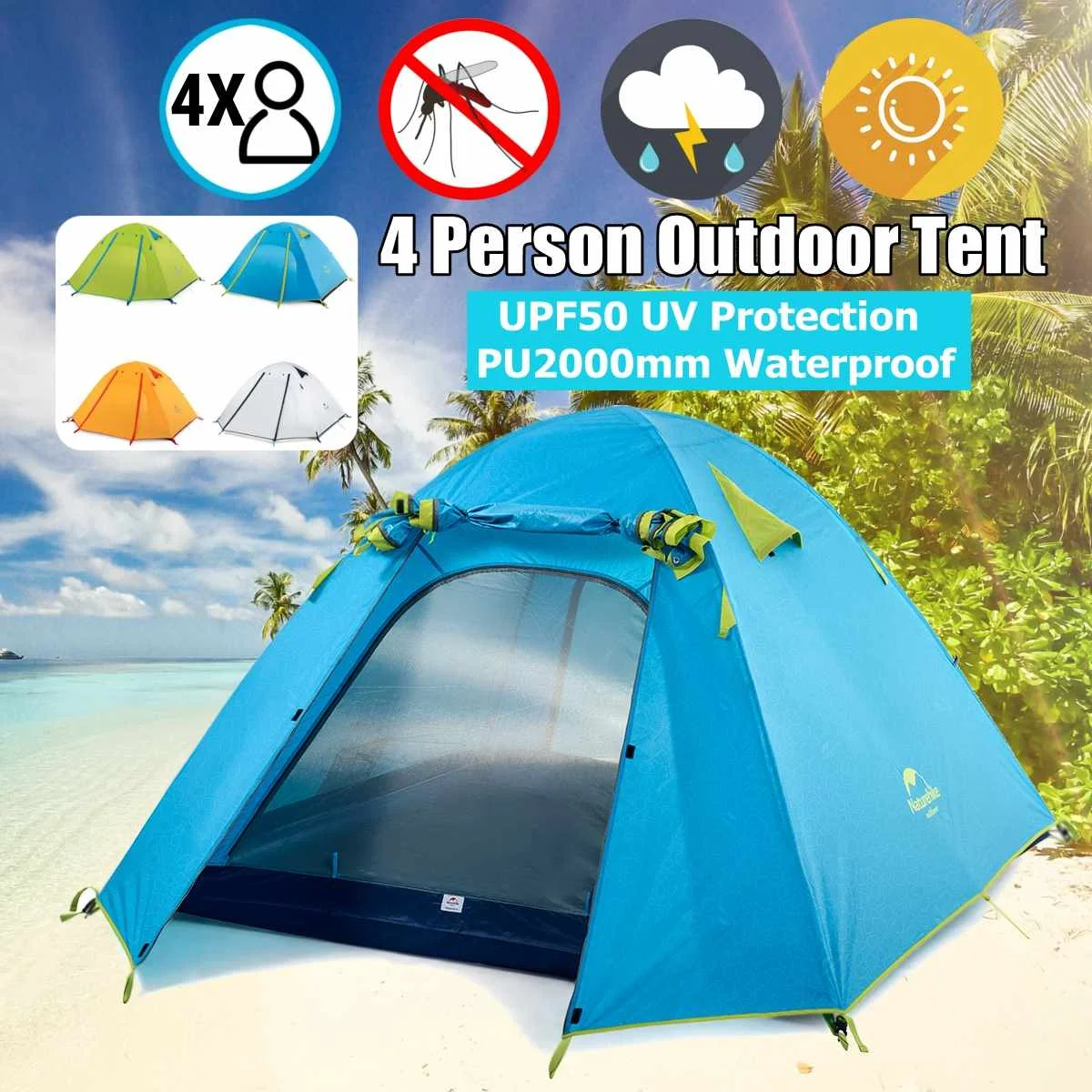 

2019 4 Person aluminum poles waterproof anti-UV 4 season tents high quality outdoor camping tent Hiking