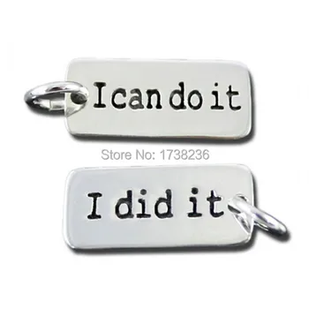 

Eco friendly metal antique silver tone alloy rectangular stamped i can do it i did it message charm