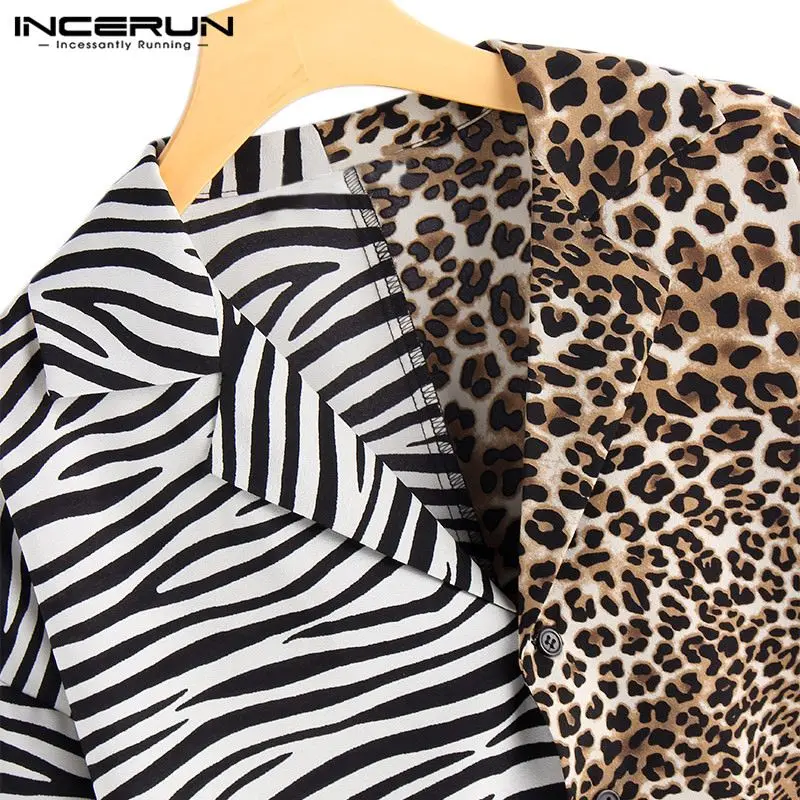 INCERUN, мужская рубашка с коротким рукавом, с леопардовым принтом, с отворотом на шее, уличная одежда, из кусков, крутая Модная рубашка для мужчин, Camisa S-5XL