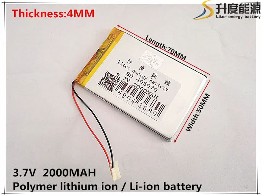 

3.7V 2000mAh 405070 Lithium Polymer Li-Po li ion Battery cells For Mp3 MP4 MP5 GPS PSP mobile bluetooth