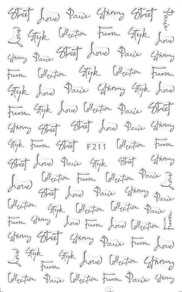 1 Sheet 3D Unique Cursive Script English Letter Word Design Adhesive Nail Art Stickers Decorations DIY Salon Tips F211#
