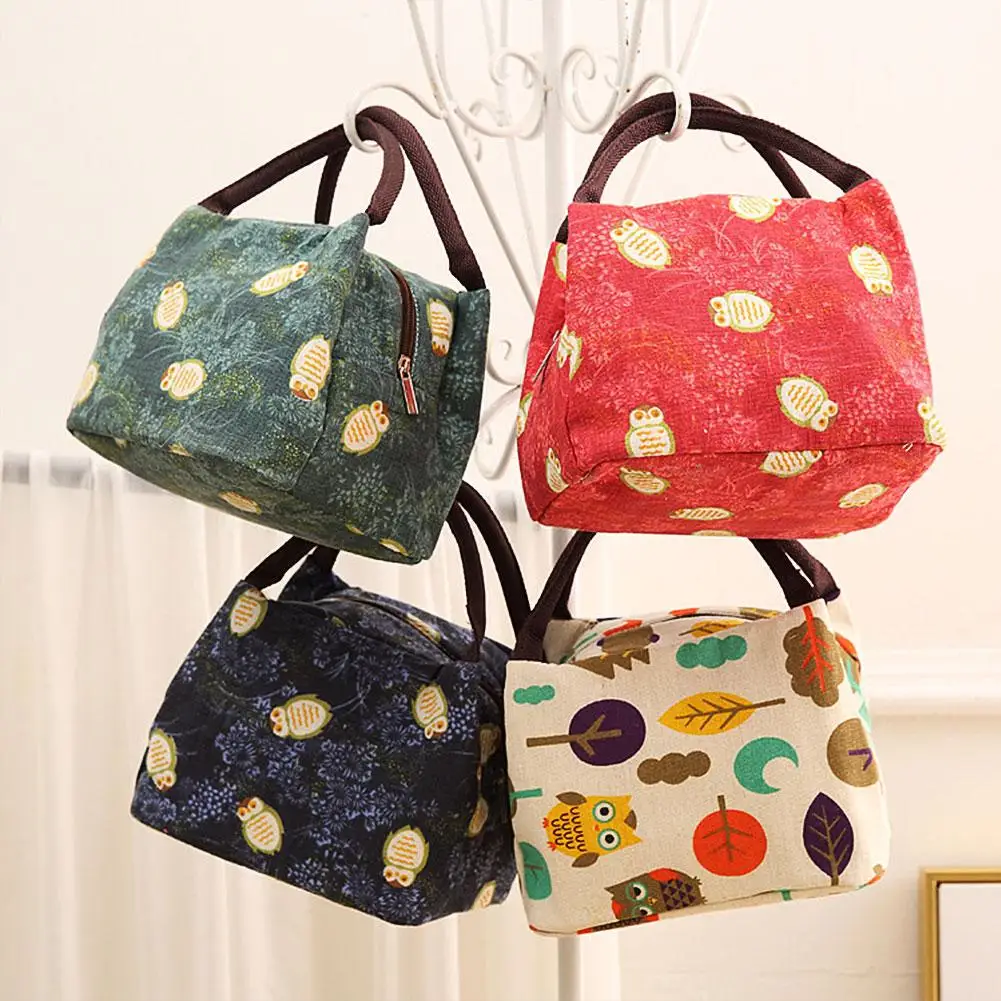 

Owl Pattern Portable Thermal Insulated Cooler Picnic Lunch Bento Storage Bag Set